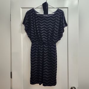 White House Black Market dress, XXS, black velvet chevron print, belt tie